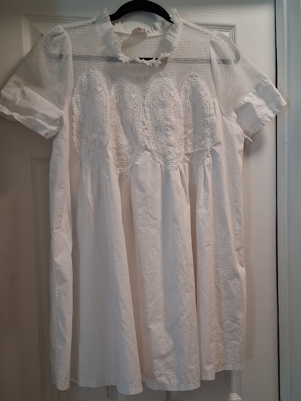 Women's White Lace-Panel Sleep Dress